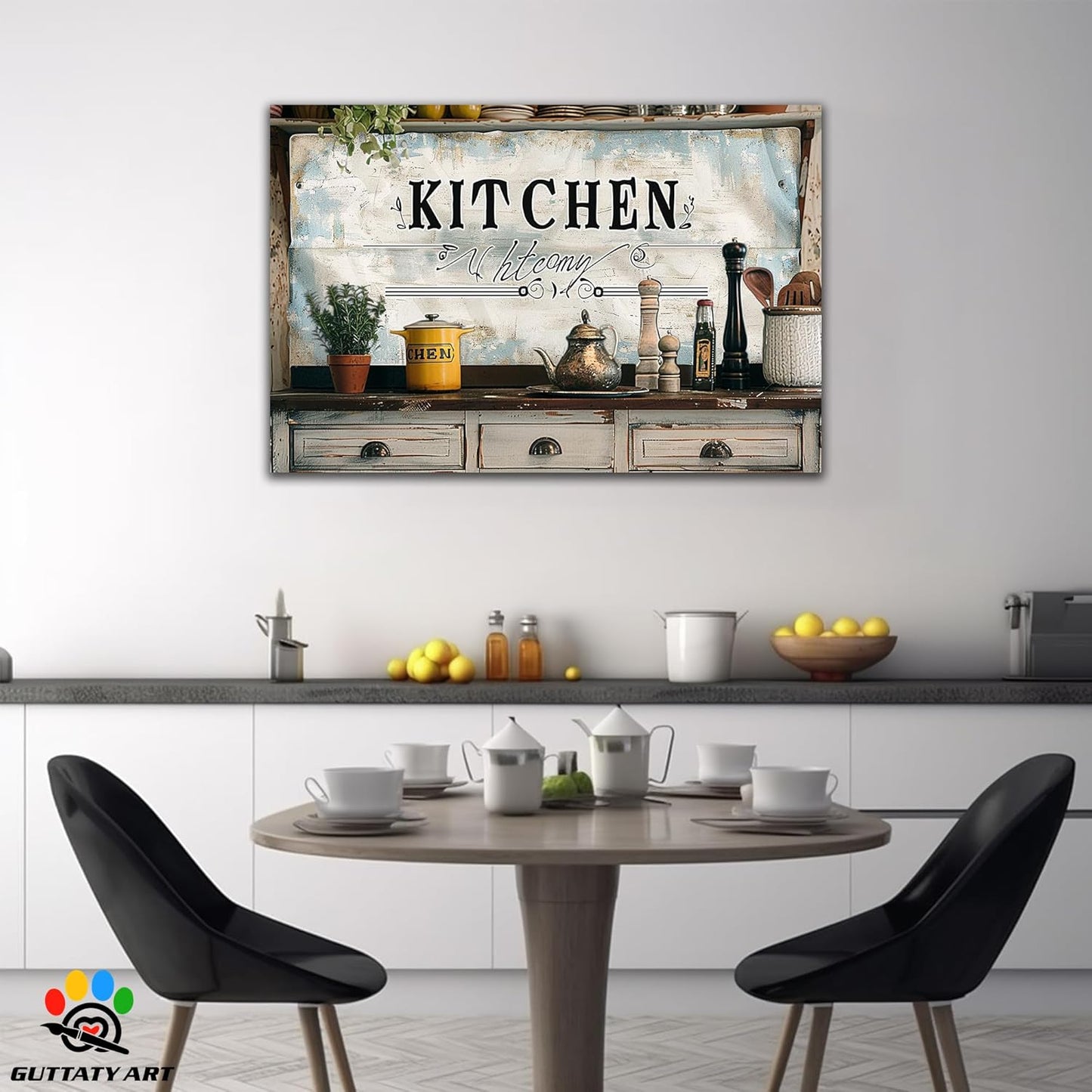 GUTTATY Farmhouse Wall Art Rustic Kitchen Decor, Ready to Hang Graffiti Kitchen Canvas Print Spoon And Vegetable,Vintage Posters Prints for Dinning Room Home Kitchen Restaurant Painting 28×40 Inch