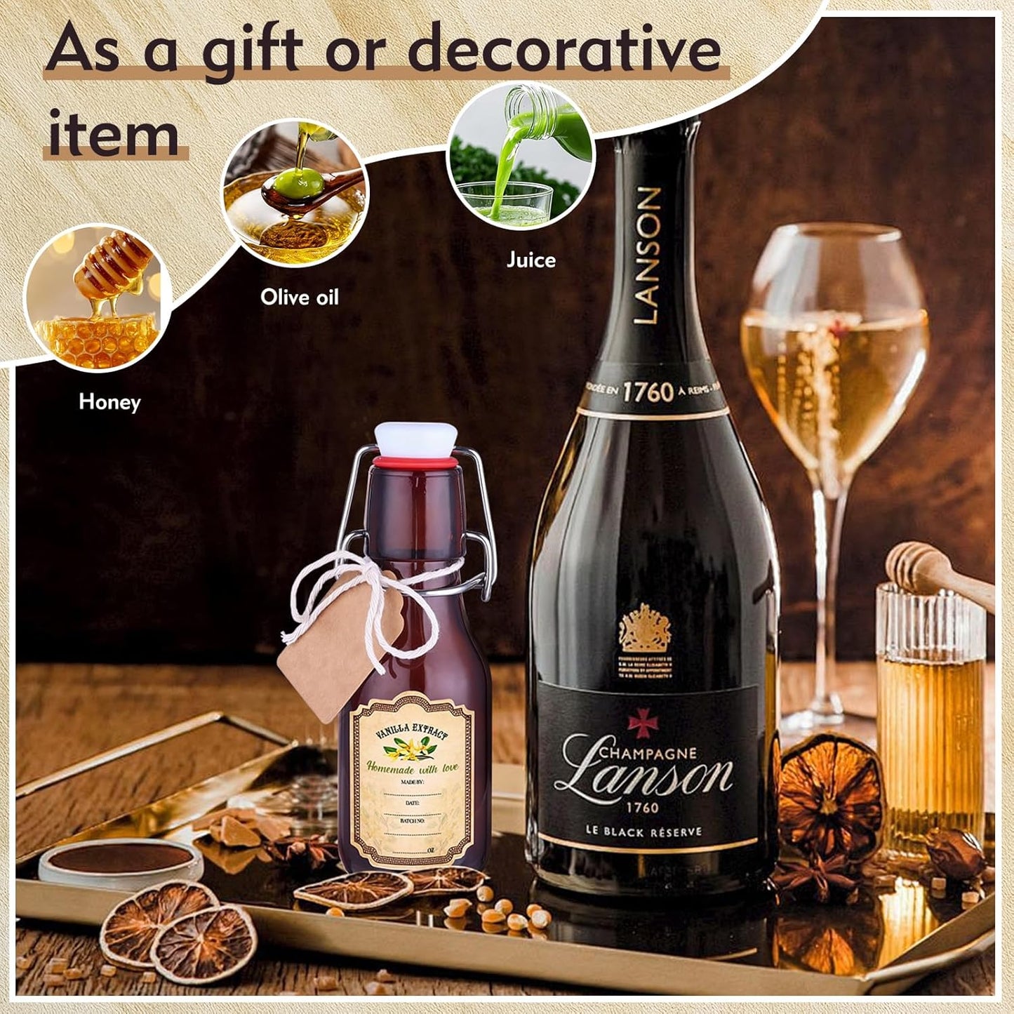 tchrules 16 Brown Vanilla Extract Bottles 5oz Swing Top Glass Bottle for Vanilla Extract Homemade, Gift Giving, Small Glass Bottles for Food Storage Canister for Bean Sauce Spice