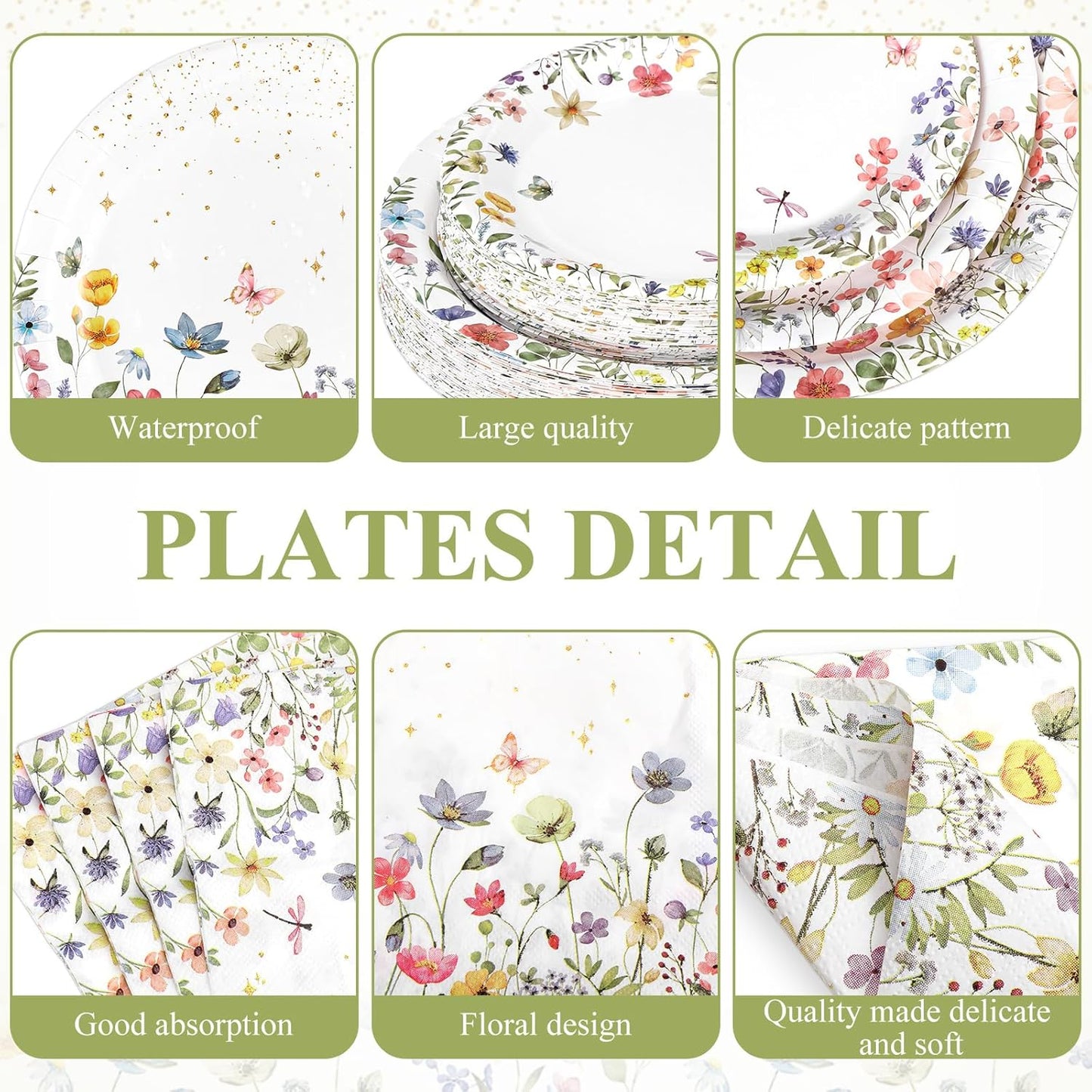 250 Pcs Wildflower Party Decorations Include Spring Summer Floral Paper Plates Napkins and Cups for Wildflower Baby Shower Tea Decorations, Serve 50 Guest (Colorful,Floral Style)