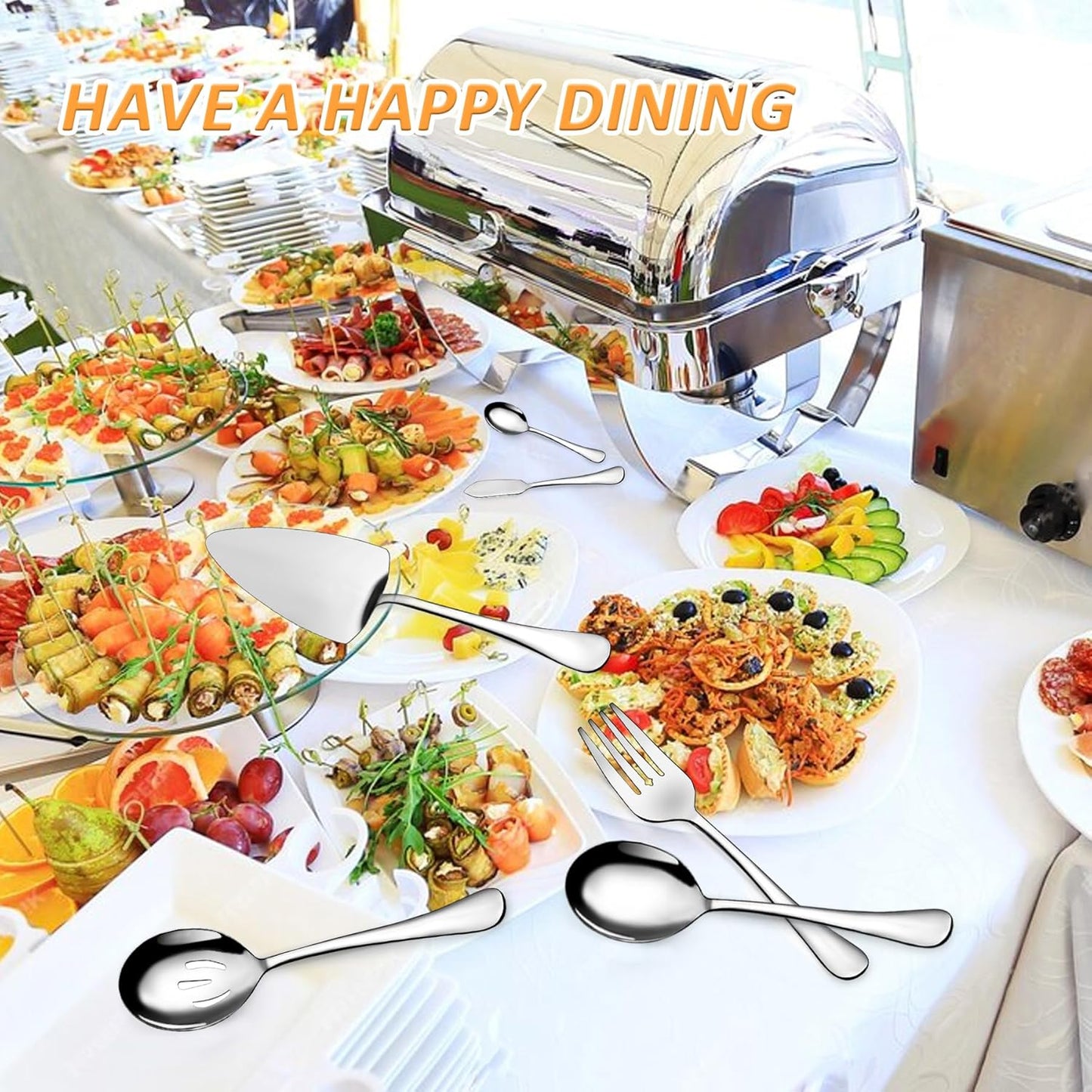 6-Piece Stainless Steel Serving Utensil Set, Hostess Collection with Spoons, Fork, Tongs, Ladle and Pie Server