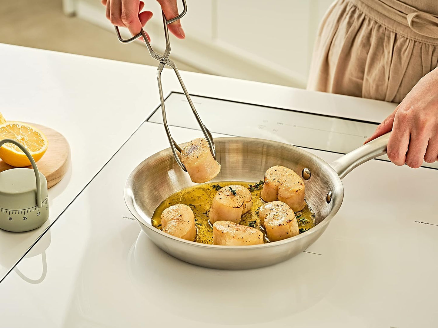 5-ply Stainless Steel Frying Pan 8inch, Full 5-Ply Clad Construction Professional Grade Pan, Brushed Finish, Induction Cooking Pan, Oven Safe, Dishwasher Safe