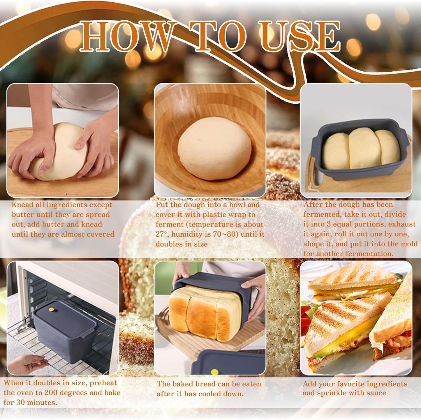 Bread Loaf Pan, Silicone Non-Stick Bakeware, Foldable Bread Toast Box Mold with Lid, Baking Pans for Breads, Cakes, Brownies