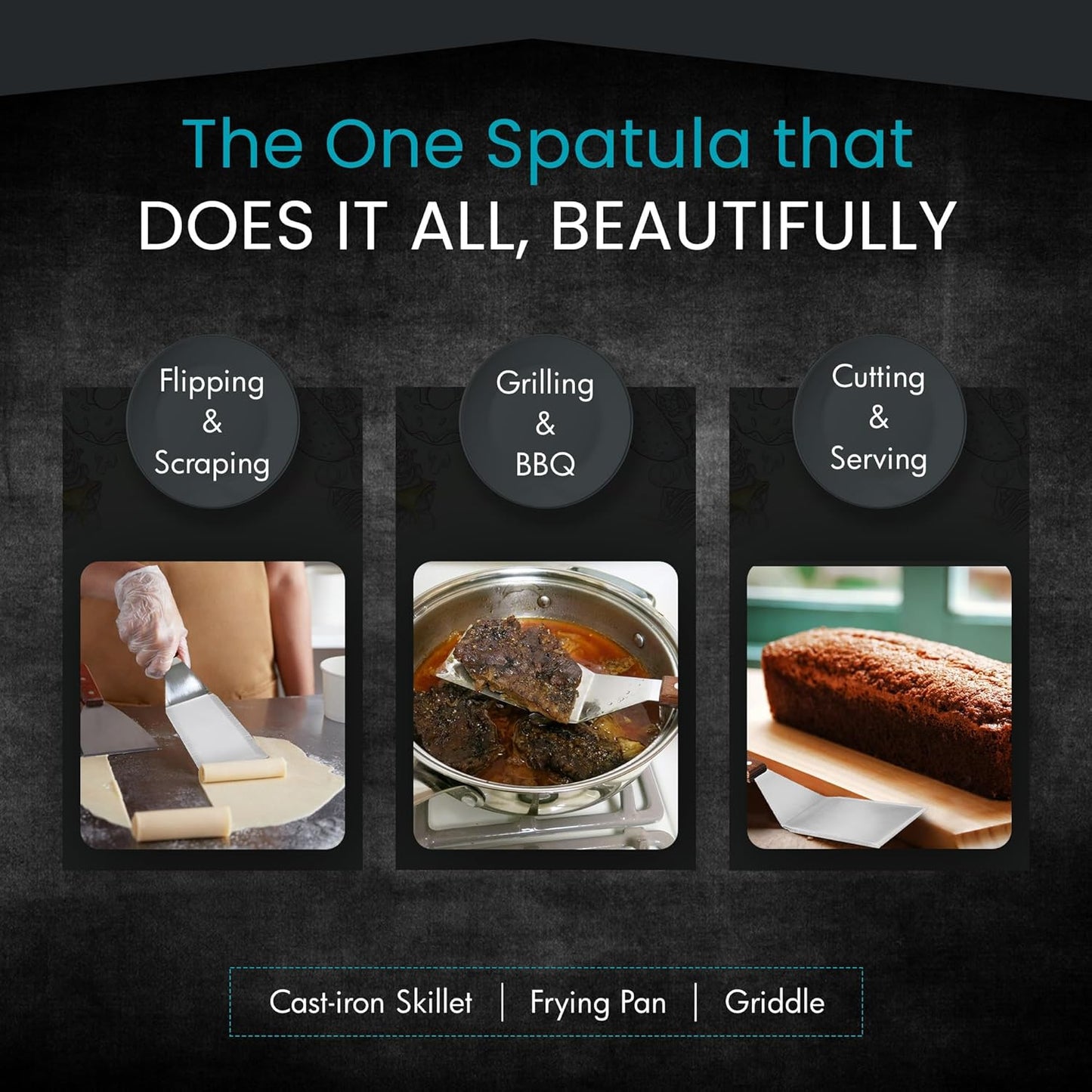 Homi Styles Metal Spatula Beveled Edges, Stainless Steel Grill Spatula with Wood Handle for Skillets, Griddles & Pancake Flipper for Burgers, Omelet, and Versatile for Culinary Task, 11 x 3 inches