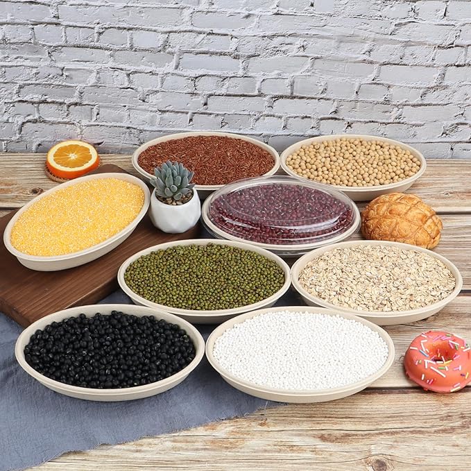 28 oz Oval Disposable bowls with lids,Sugarcane Salad Bowls take away food containers Plant Fibers 50 PACK