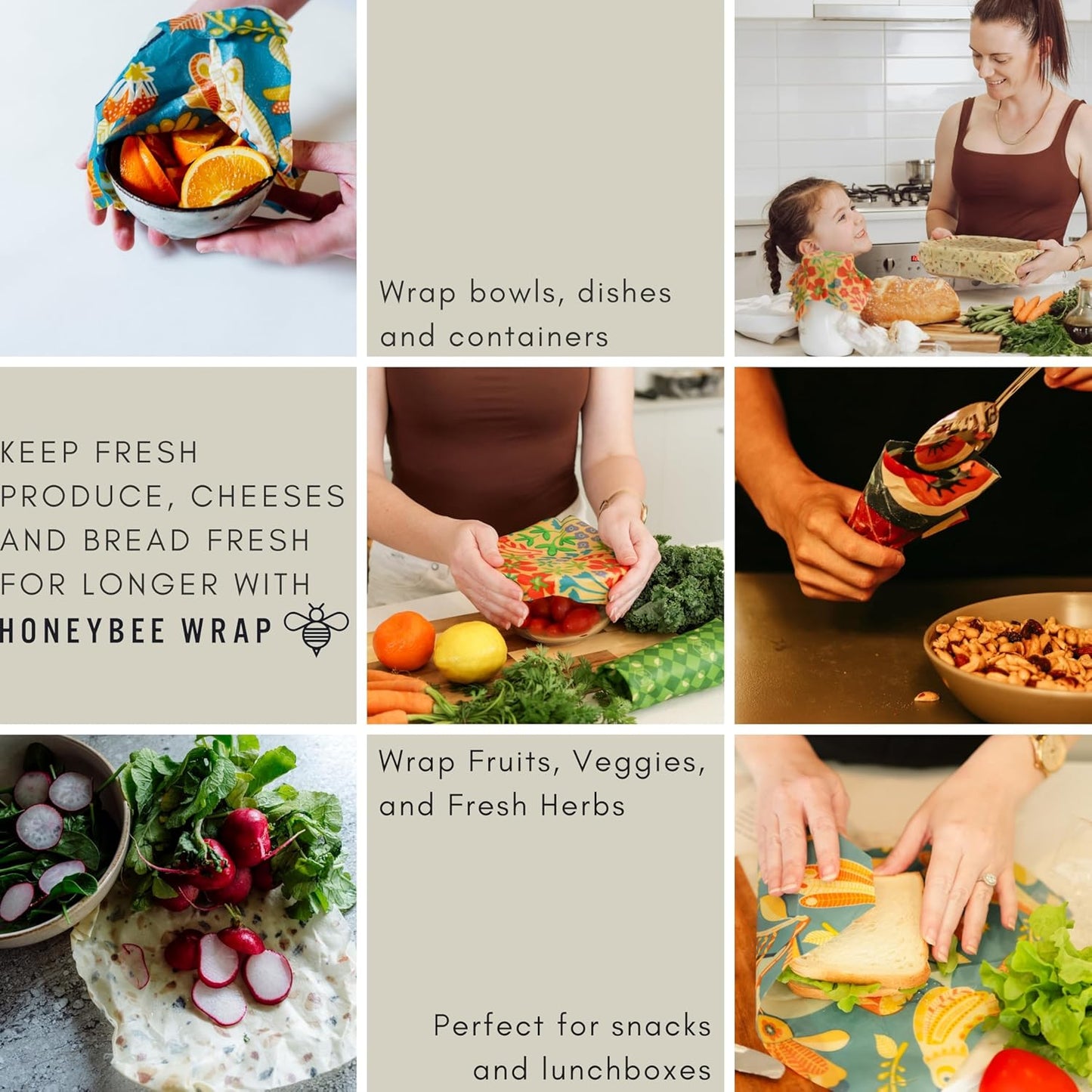 Reusable Beeswax Wraps for Food | 7 Pack | Eco Friendly, Organic, Biodegradable, Plastic Free, Bee's Wrap Bowl Covers and Food Storage | Cling Wrap Alternative