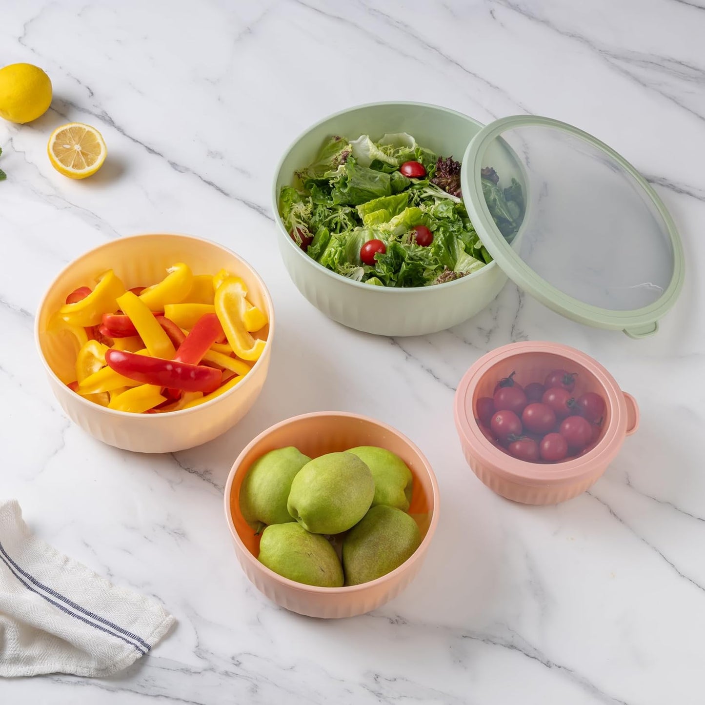 COOK WITH COLOR Prep Bowls with Lids- Wide and Deep Nesting Plastic Small Mixing Bowl Set with Lids, 12 Piece Set - Wide Bowls, Mint/Pink