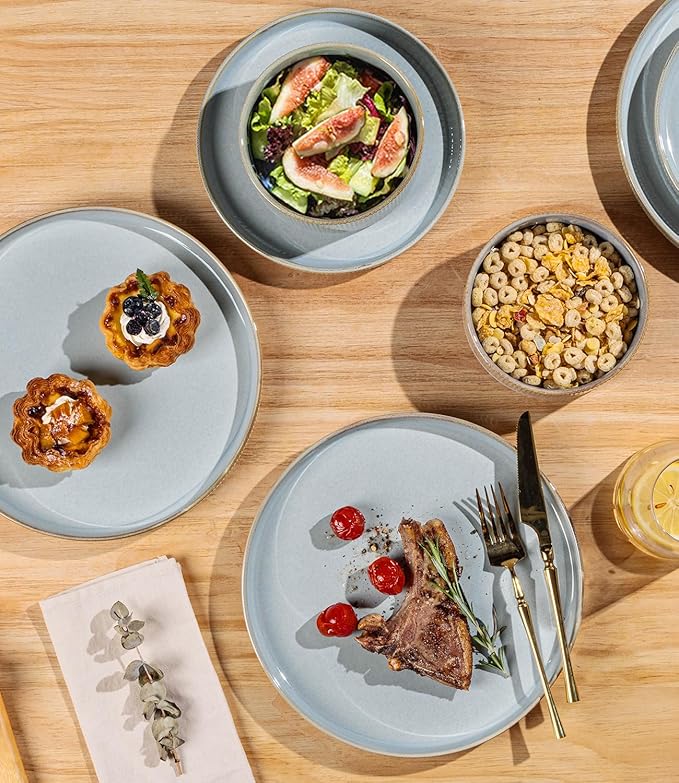 TheTerra Ceramic Dinnerware Sets for 4, 12 Pieces Porcelain Lightweight Speckled Plates and Bowls Sets, Scratch Resistant Dish Set, Oven & Microwave & Dishwasher Safe, Illusion Blue