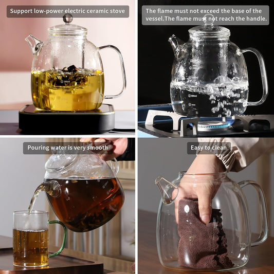 high borosilicate glass kettle with scale markings, a 2000ml water bottle, and a tea kettle capable of filtering ice water or boiling water (Panda [Teapot] Glass Lid+Glass filter screen)