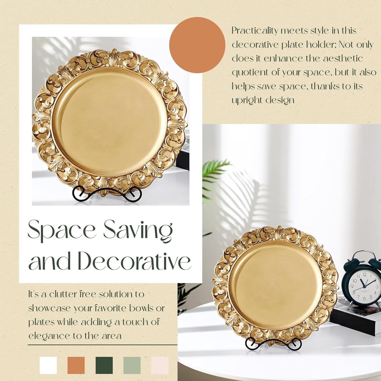 Baderke Wrought Iron Bowl Deep Platter Stand Detachable Metal Scroll Display Rack Easel Metal Bowl Display Stand Decorative Holder Dish Picture Easel(Black,1 Pcs)