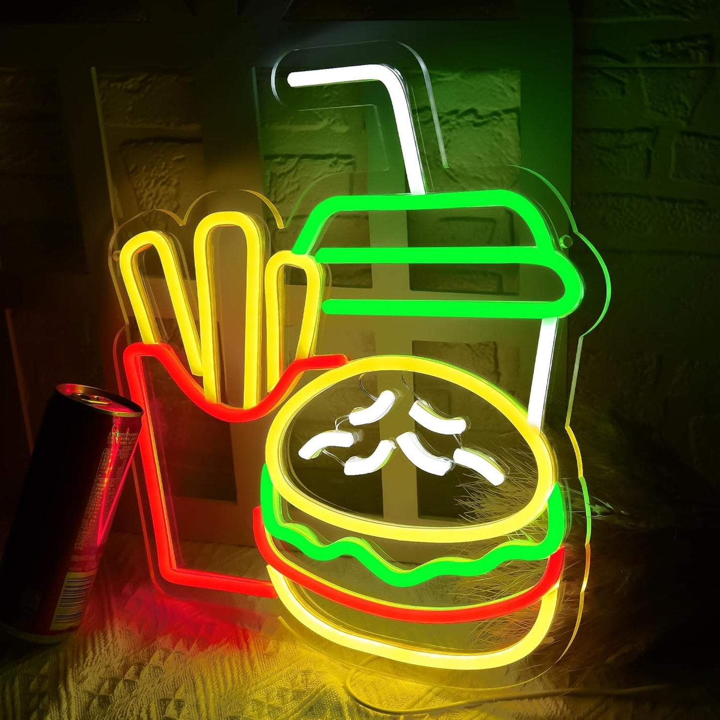 Burger Neon Sign for Burger Shop Decor, French Fries LED Neon Light,Hamburger LED Neon Light,Fast Food Business Signs for Restaurant,Kitchen,Store,Party,USB Powered,Size 12.6 * 13.8 inches(D229)