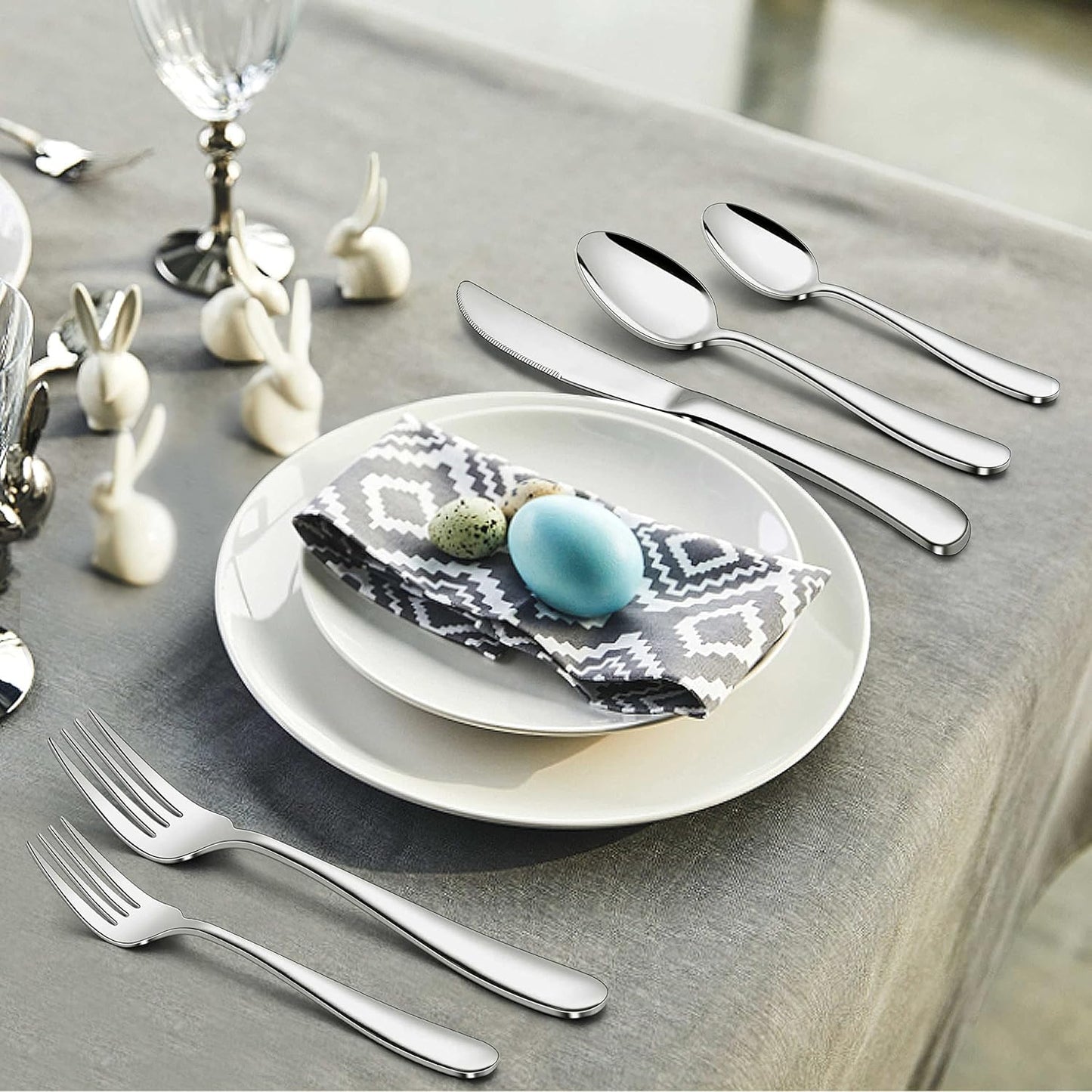 Herogo Heavy Duty Silverware Set with Serving Utensils, 65-Piece Stainless Steel Heavy Weight Modern Flatware Set for 12, Fancy Cutlery for Home Wedding, Dishwasher Safe, Mirror Finished