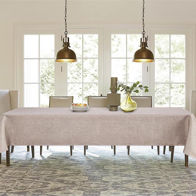 JIUZHEN 2 Pack Rectangle Table Cloth Faux Linen Farmhouse Tablecloth Wrinkle and Stain Resistant Decorative Fabric Table Cover for Kitchen, Dining Room, Parties and Camping, Stone, 60 x 84 Inch