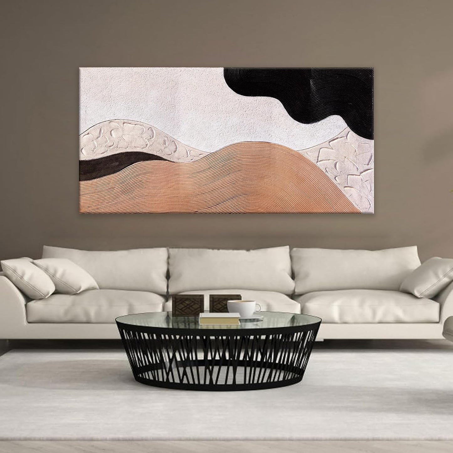 Suconvng Large Abstract Wall Art For Living Room Brown Canvas Art Wall Decor Picture Painting Black Abstract Art Maximalist Artwork For Bedroom Dinning Room Modern Home Wall Decor 29x58 In