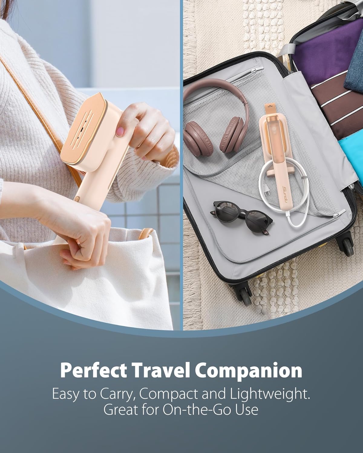 Smart Steam irons Handheld Steamer for Clothes – Global Voltage Adaptation, Palm-Sized & Lightweight (0.8lb), Dual Steam Modes, Easy Wrinkle Remover, Auto Shut-Off, for Travel & Home