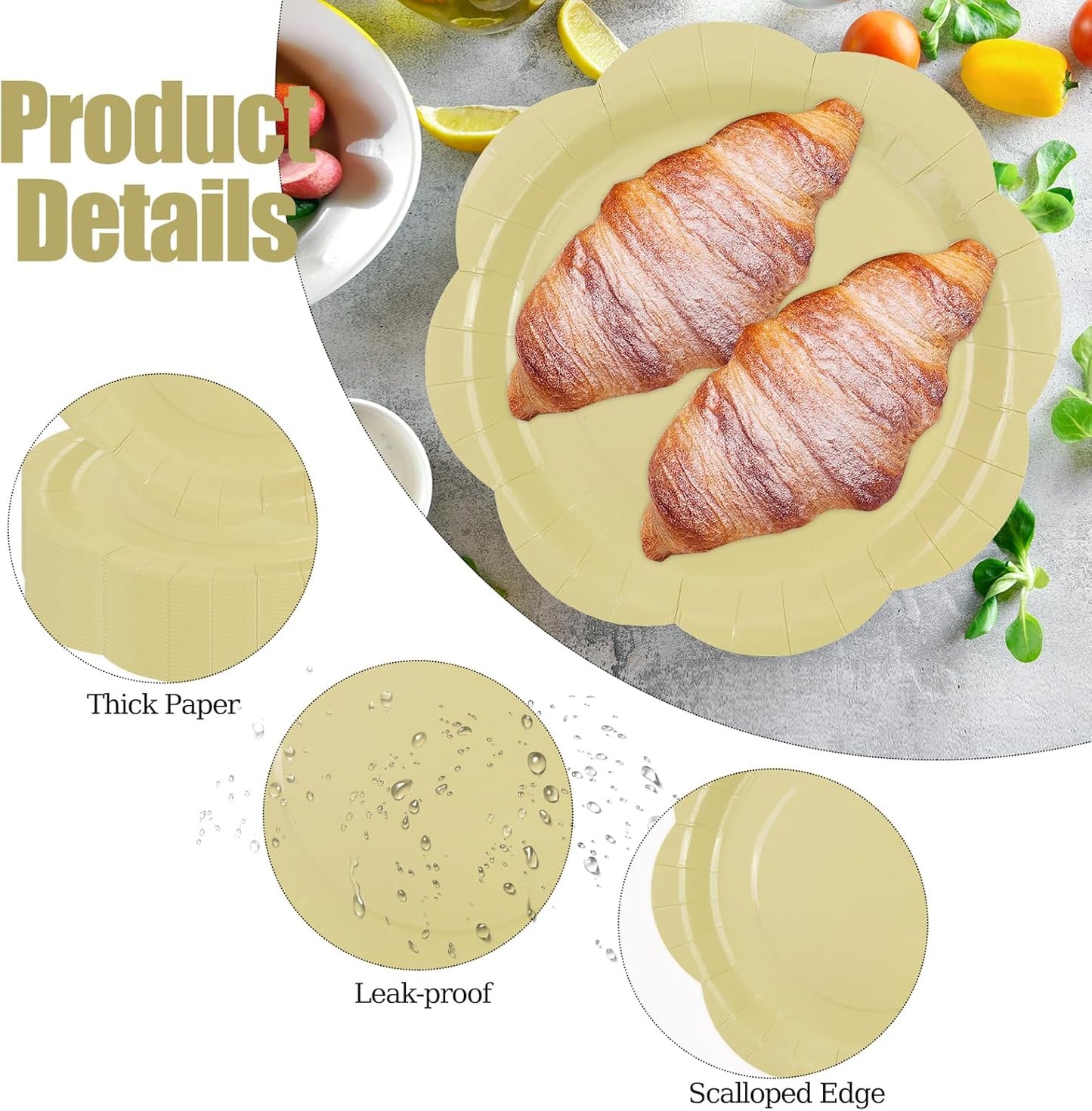 50 Pack Yellow Paper Plates 7 Inch, Disposable Scalloped Plates Cake Dessert Plate for Dinner Baby Shower Wedding Bridal Shower Birthday Party Supplies (Yellow, 7 inch)