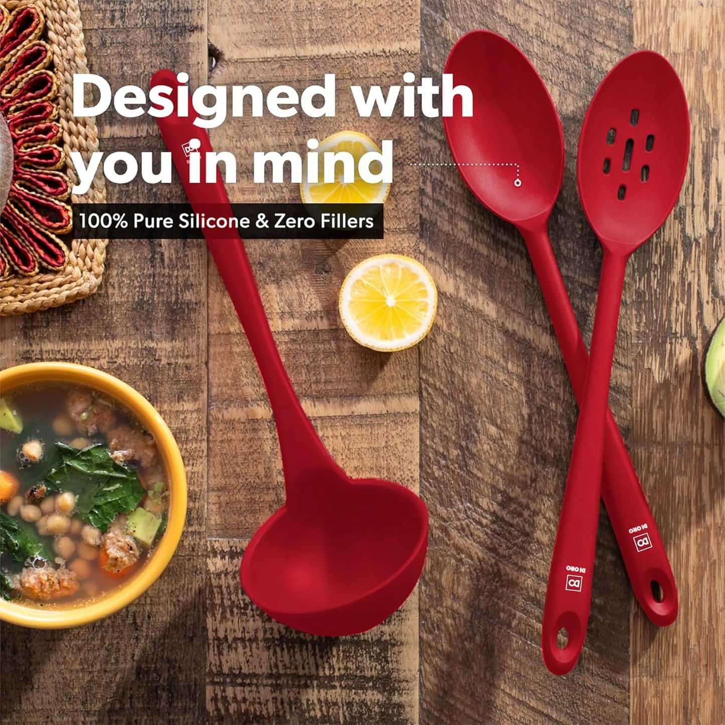 DI ORO Seamless Series 3-Piece Spoon/Ladle Set (RED)