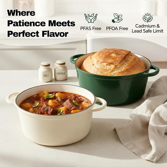 4.5 Quart Dutch Oven Pot with Lid, Non Stick Enameled Cast Iron Dutch Oven for Bread Baking, Heavy-Duty, Oven Safe Ceramic Cookware Up to 500°F for Baking, Braising, Stews, Roasting, Green