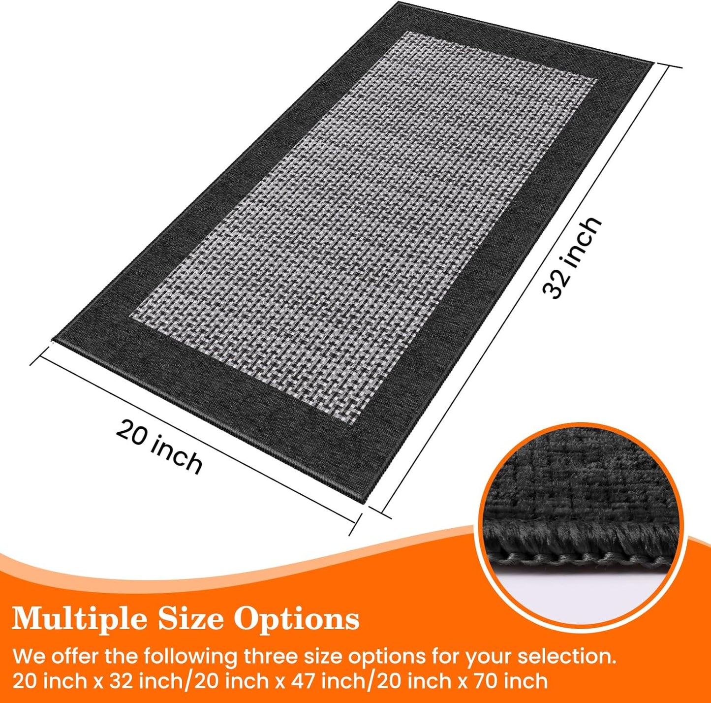 StepRite Kitchen Rugs, Kitchen Mats for Floor, 32"x20" Non-Slip Machine-Washable Kitchen Throw Rug, Absorbent Kitchen Runner Rugs Office, Kitchen Sink Standing Desk Mat, Kitchen Decor Carpet, Black