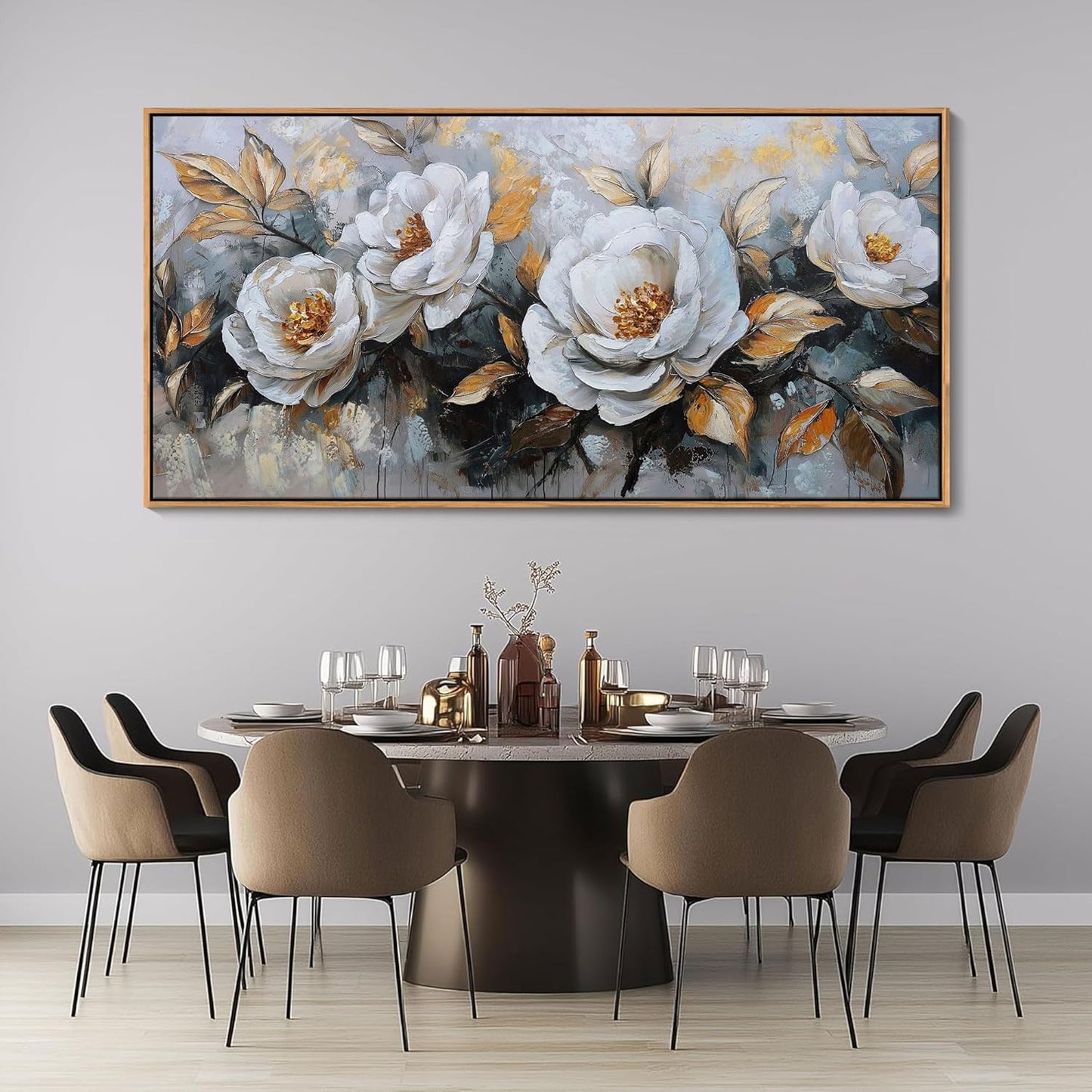 HKDGOKA Large Flowers Canvas Wall Art - Textured Petals Painting Golden Stamens Leaves Abstract Pictures Decor Modern Gallery Floral Artwork for Living room Office Bedroom Home Decorations 29x58