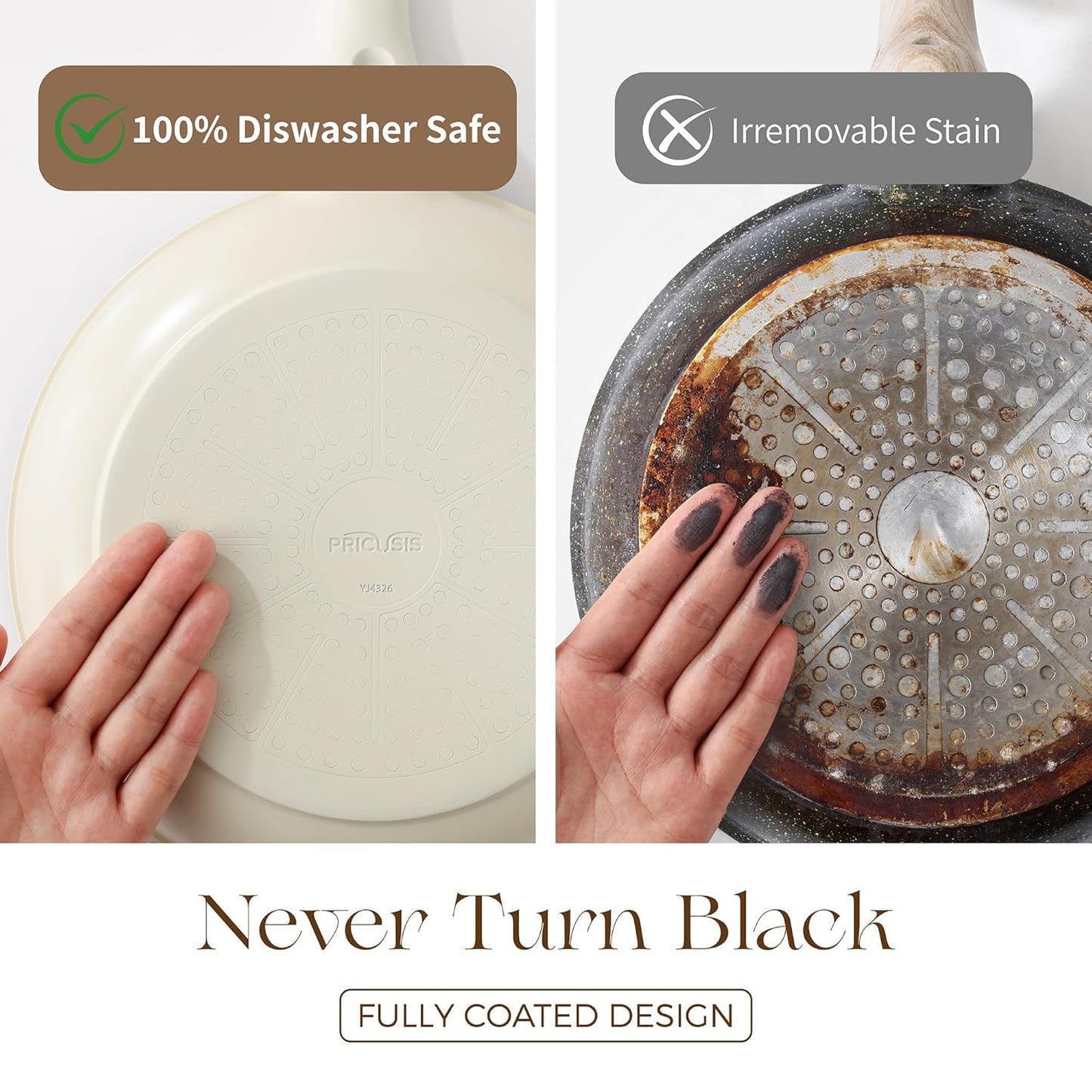 PRICUSIS Nonstick Ceramic Frying Pan, 8/10 Inch Skillet with Stay Cool Handle, Fully Coated, Induction Compatible & Oven Safe, 100% Dishwasher Safe, PTFE PFAS & PFOA Free（10 Inch, Coconut White）