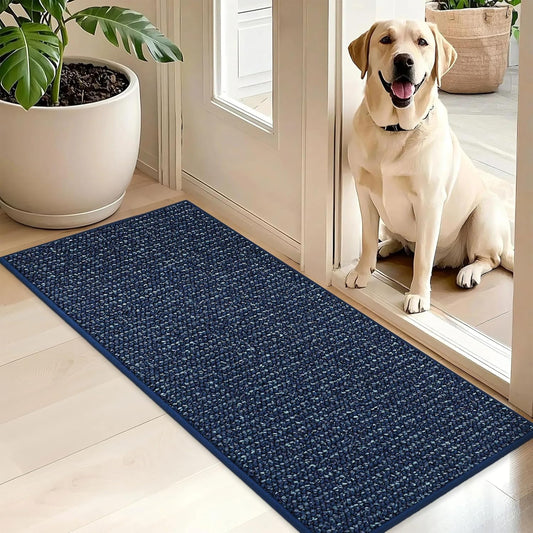 BEQHAUSE Dirt Trapper Door Mat 20" x 48", Non-Slip Washable Doormats Entrance Mat, Dirt Resistant and Absorbent Welcome Mat, Low Profile Floor Mats for Front Back Door and Entryway, Blue