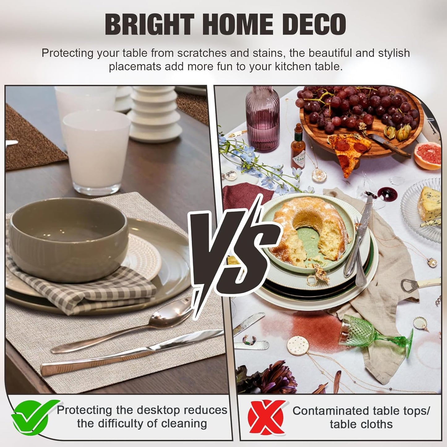 Cloth Placemats Set of 6, 14 x 19 Inch Cotton Linen Quilted Placemats Set of 6, Washable Farmhouse Dining Table Mats for Indoors & Outdoors