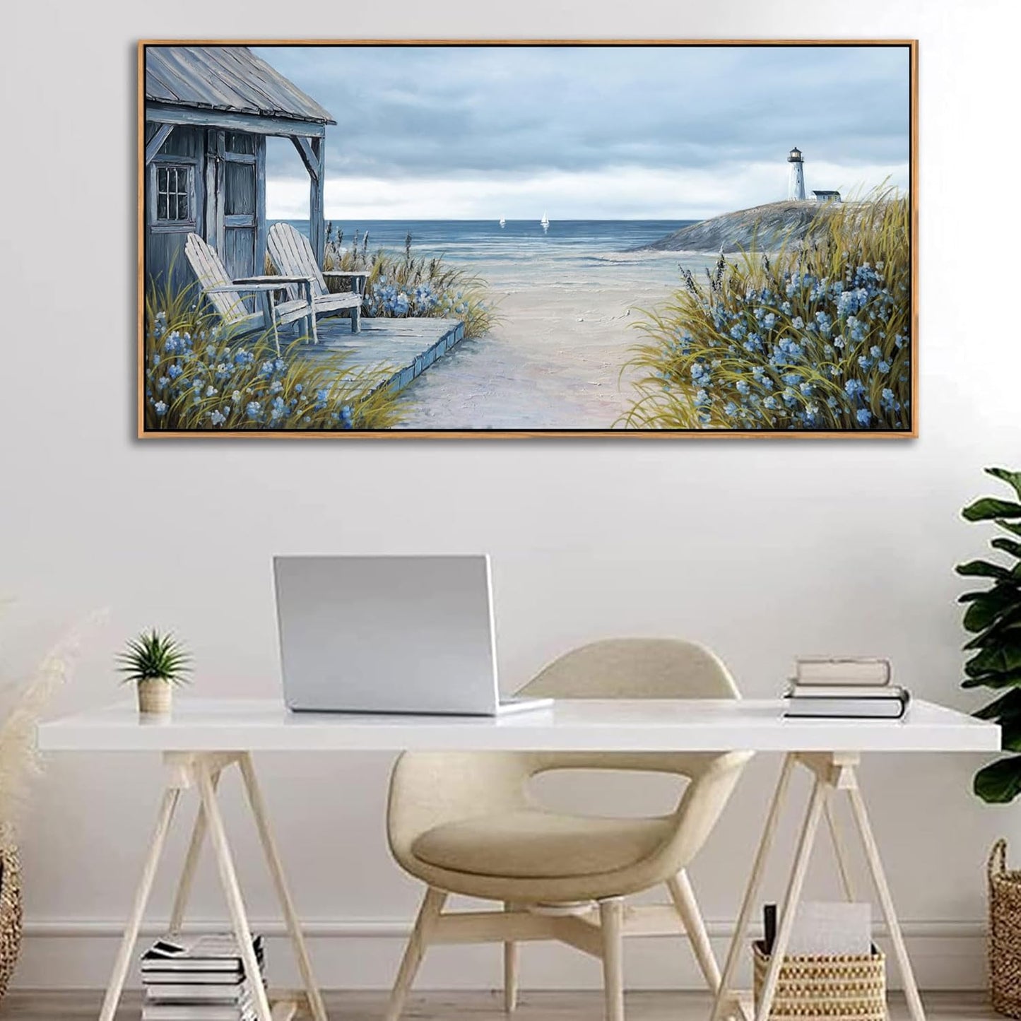 Coastal Wall Art for Living Room - Framed Vintage Wall Decor & Seascape Bedroom Beach Wall Decor | Ocean with Beach Pictures | Canvas Artwork for Home Decor Farmhouse 24×48IN