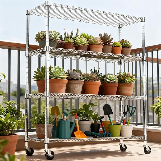 4 Tiers Shelf 1400 lbs Steel Storage Shelving Utility Shelving Unit Steel Organizer Wire Rack for Home,Kitchen,Office,Garage Chrome 17.7" D x 47.2" W x 62.6" H