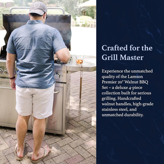 Lamson Premier 20" Walnut 4-Piece Deluxe BBQ Set