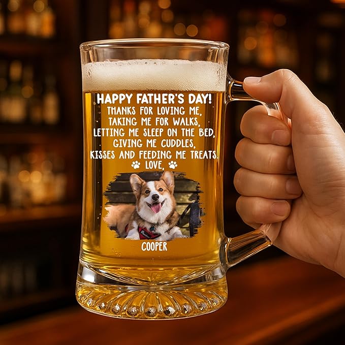 Wrappiness Custom Photo Beer Glass with Handle - Give Us Cuddles Thank You Dad Glass Cup - Personalized Gift Father’s Day, Birthday for Dad, Husband - Unique Beer Mug with Handle