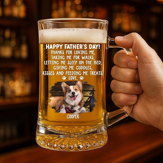 Wrappiness Custom Photo Beer Glass with Handle - Give Us Cuddles Thank You Dad Glass Cup - Personalized Gift Father’s Day, Birthday for Dad, Husband - Unique Beer Mug with Handle