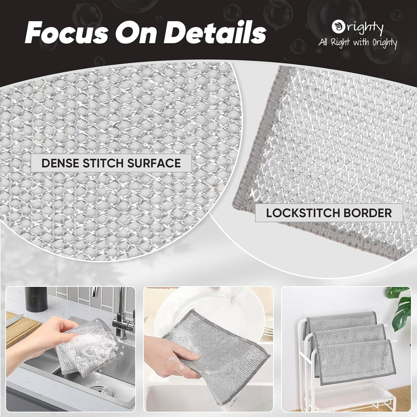 Orighty 24 Pcs Multipurpose Wire Dishwashing Rag, Non-Scratch Wire Dish Cleaning Cloths for Wet and Dry, Reusable Steel Scrubber for Kitchen, Powerful Dishcloth Rag for Cookware, Dish, Stove-7"x8"