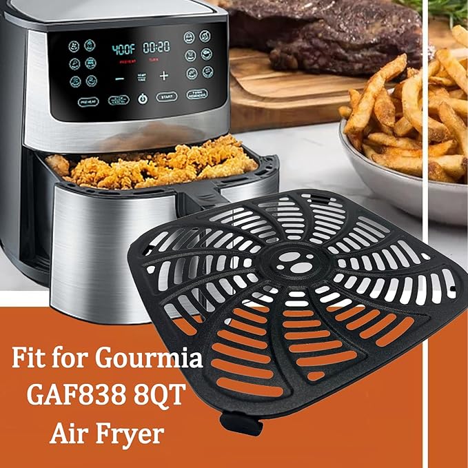 8QT Air Fryer Grill Plate for Gourmia GAF838 Digital Air Fryers, Upgraded Double Layer Nonstick Coating Air Fryer Grill Pan Crisper Tray Grate for Gourmia 8QT Air Fryer, Dishwasher Safe
