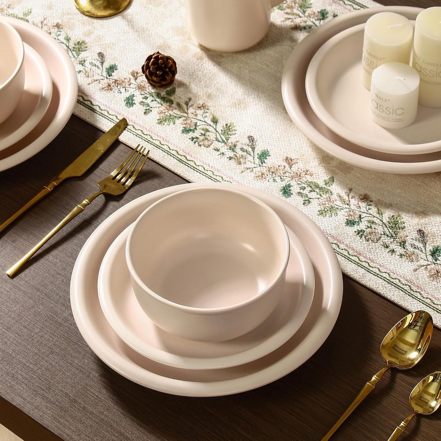 GZG Vintage Series - Ceramic Dinnerware Set for 4, 12 Pieces Stoneware Plates and Bowls Set, Lead-Free, Handcrafted Dishes Set, Microwave & Dishwasher Safe - Cream White