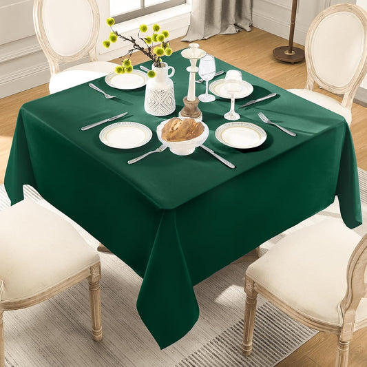 Square Tablecloth 52 x 52 Inch Dark Green Tablecloths Stain-Wrinkle Resistant Washable Polyester Table Cloths for Holiday, Buffet Parties,and Wedding 1pack