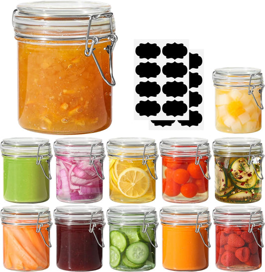 ComSaf 8oz Small Airtight Glass Jars Set of 12 with Lid Food Storage Jar Round, Mini Storage Container with Clear Preserving Seal Wire Clip Fastening for Kitchen Canning, Jam, Spice, Honey, Mason Jars