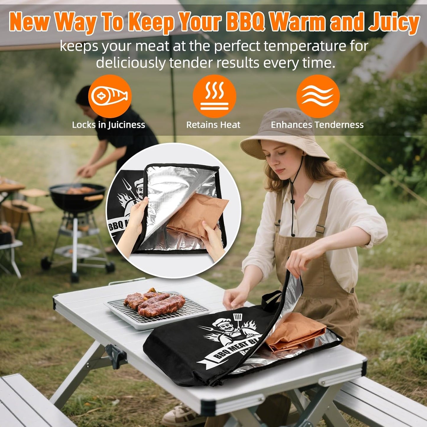 Upgraded BBQ Blanket for Resting Meat,Smoker Accessories Brisket Blanket, Insulated Meat Resting Bag with Wide Mouth for Steaks/Pork Shoulders/Turkeys, BBQ Accessories Grilling Gifts for Men (23inch)