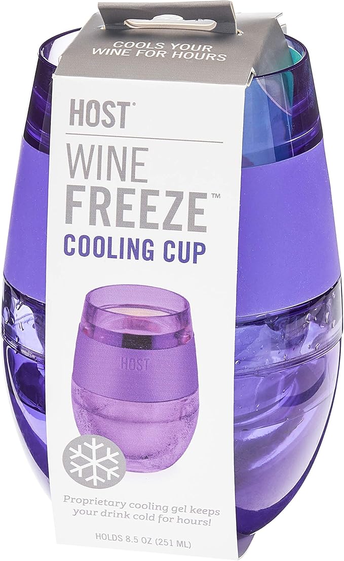 Host Cooling Cup Set of 1 Plastic Double Wall Insulated Freezable Drink Chilling Tumbler with Freezing Gel, Wine Glasses for Red and White Wine, 8.5 oz, Translucent Purple