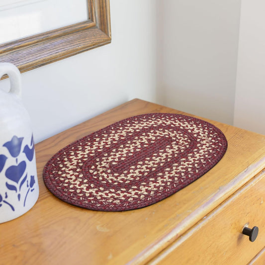 Autumn Maple Jute Braided Placemats Set of 4-10x15, Oval, Burgundy and Tan - Vibrant Colors, Durable, Easy to Clean and Protects Furniture