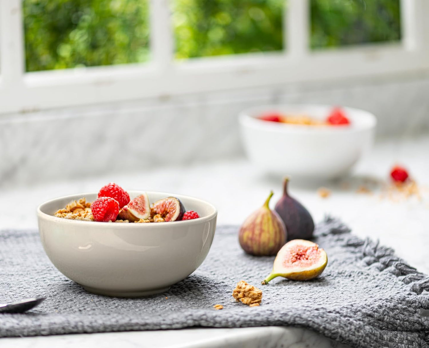 KooK Soup Bowls, Cereal Bowl, Ceramic, Bowls for Kitchen, Microwave, Dishwasher and Freezer Safe, Porcelain Dishes for Pasta, Salad, Oatmeal, Deep Interior, 20 oz, Set of 6, (Powder Grey)