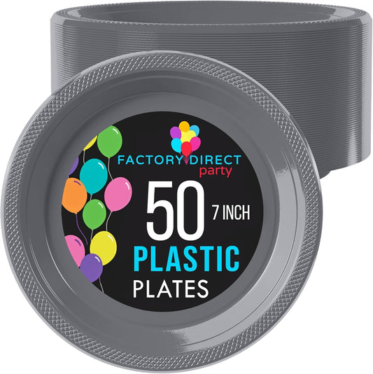 Exquisite Party Solids Silver Plastic Plates For Party Supplies 7" Silver Disposable Plates Heavy Duty 50 Pcs Plastic Dinnerware Sets Heavy Duty 350 GSM Disposable Dinnerware Set