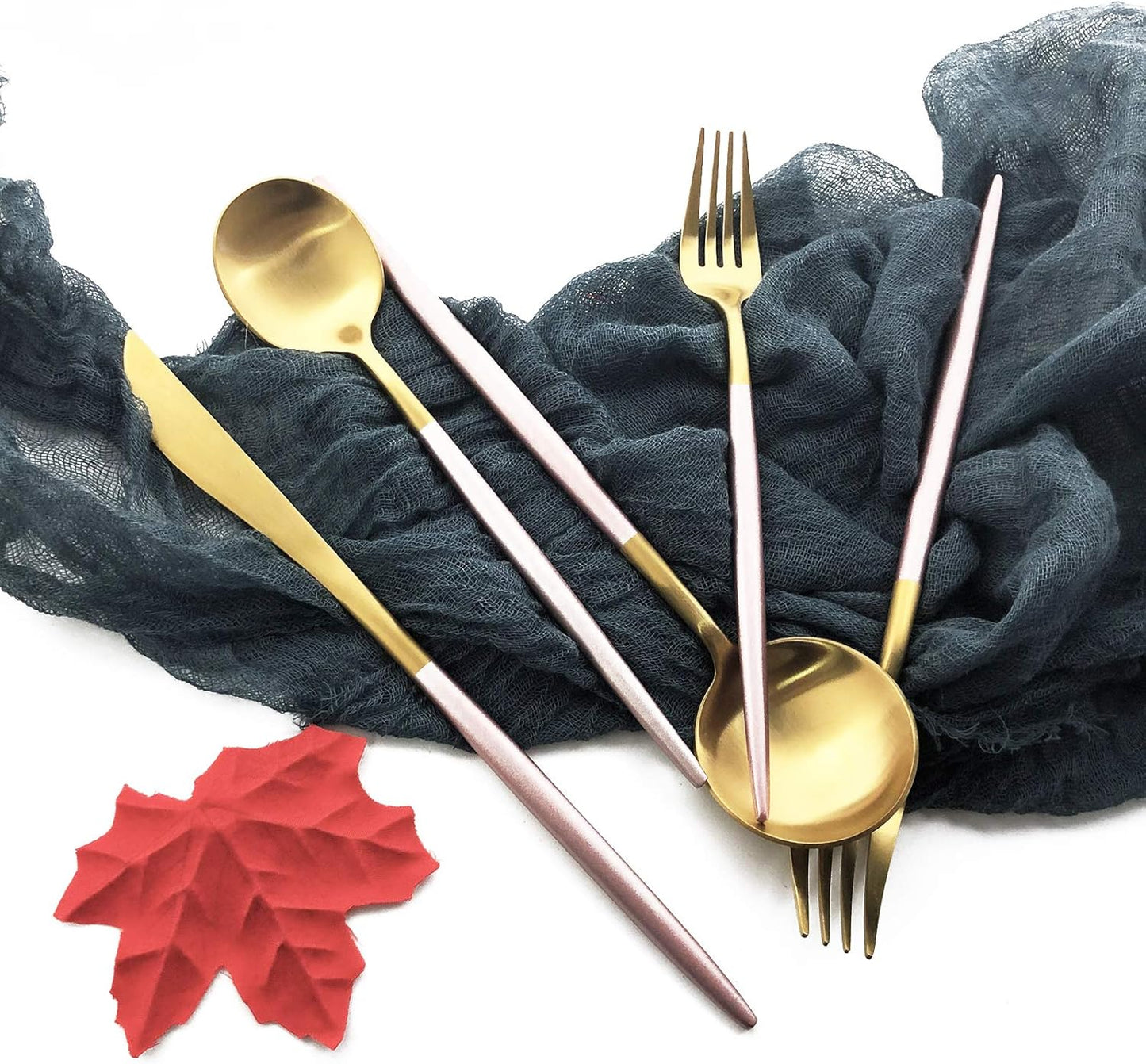 Silverware Set, Hand polished Matte Gold Pink Flatware Cutlery Set Service for 4, Satin Finish 20 Pieces 18/10 Stainless Steel Utensils Set for Home and Restaurant, Dishwasher Safe