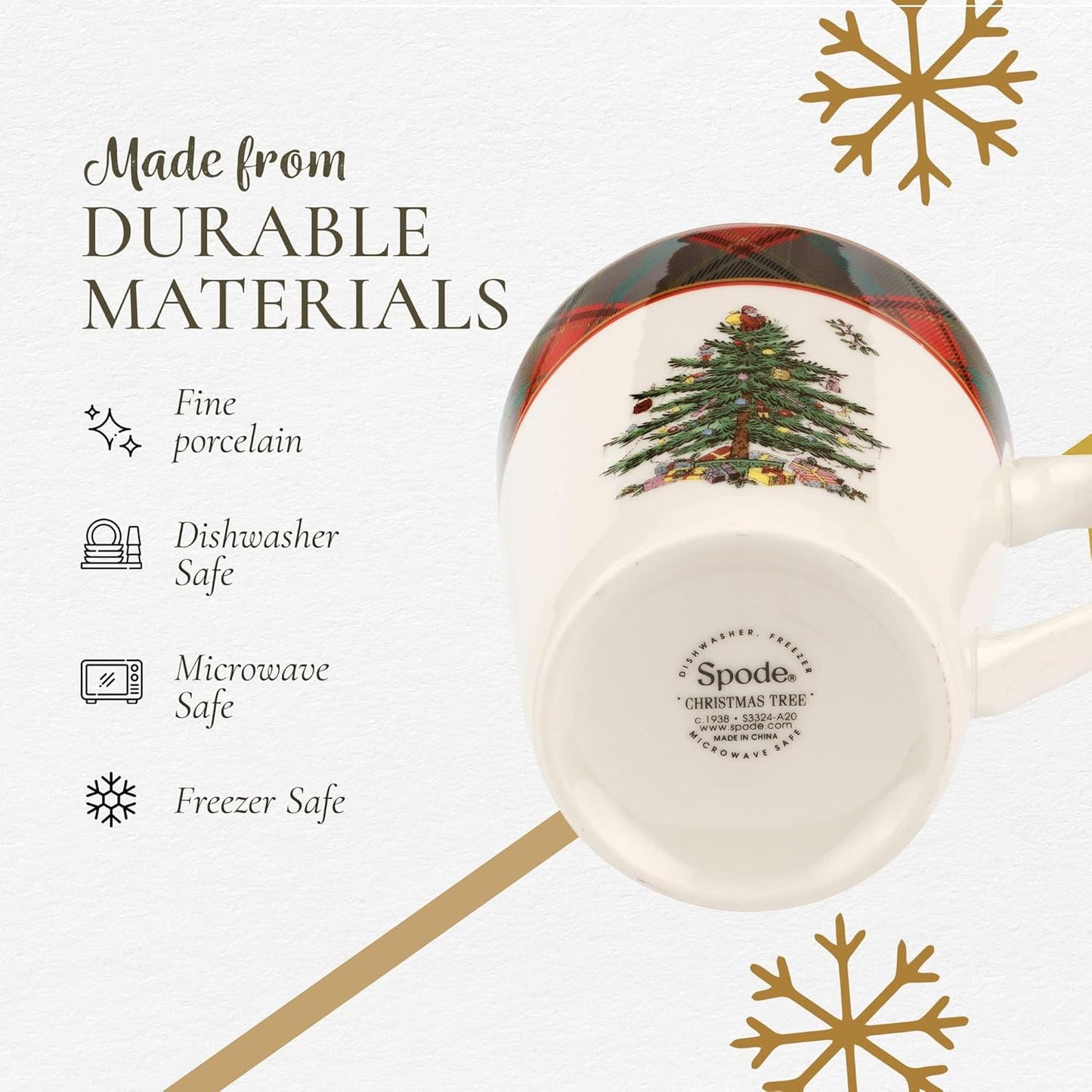 Spode Christmas Tree Mug & Spoon Set, 14 Oz Porcelain Mug for Coffee, Tea, Milk, Hot Cocoa - Festive Gift Box - Dishwasher & Microwave Safe - Holiday Collection Design for Gifting (Tartan)