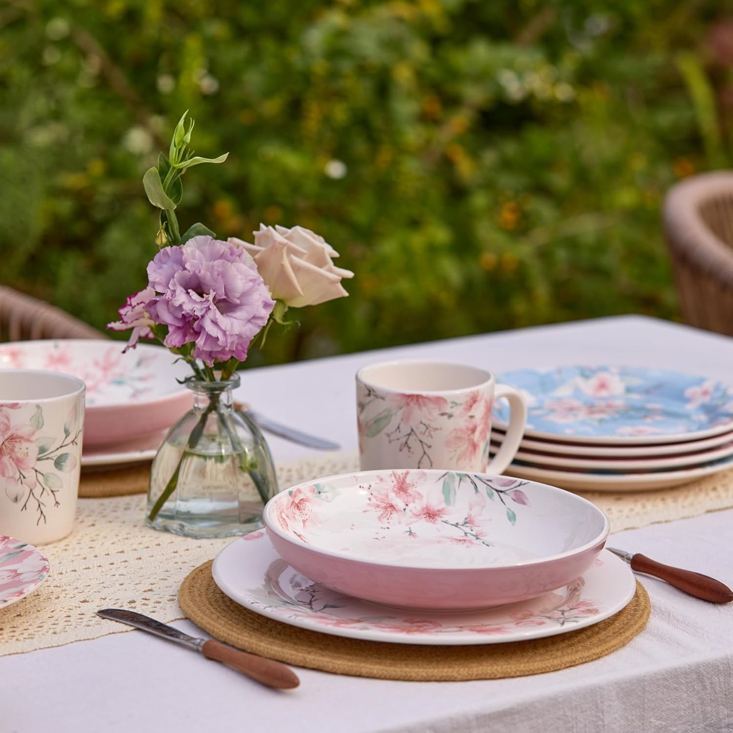 Bico Spring Sakura Dinner Plates Set of 4, 11 Inch Large Ceramic Plates for Pasta, Steak, Stylish Serving Dishes, Microwave and Dishwasher Safe, Gift for Housewarming and Thanksgiving