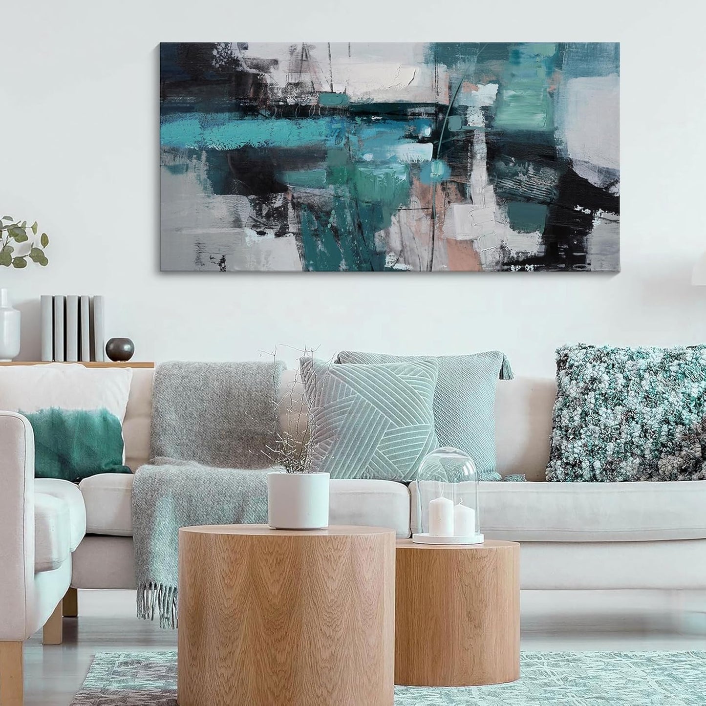 YDYSUNE Abstract Wall Art - Large Elegant and Modern Painting Green Canvas Decor Picture for Living Room Gray Background Home Bedroom Decoration Artwork Decor Size 24X48inch