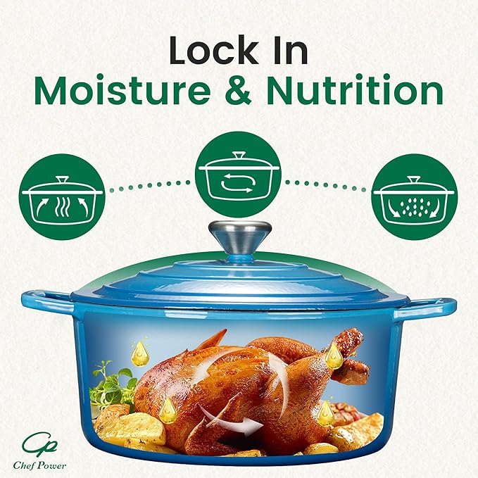 Chef Power Dutch Oven Pot with Lid 5QT, Enameled Cast Iron Dutch Oven for Bread Baking, Braising, Stews, Roasting, Oven Safe Dutch Ovens, Gradient Blue