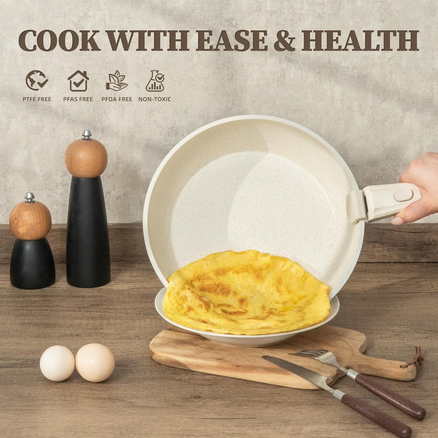 23Pcs Ceramic Cookware Set Non Stick Pots and Pans Set Non Toxic with Detachable Handle Induction Kitchen Cookware Set Space Saving, Oven & Dishwasher Safe, Cream White