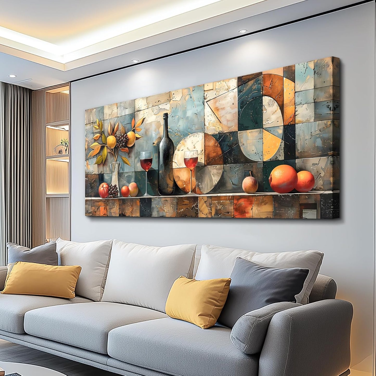 KELIYUAN Large Wall Art For Kitchen Wall Decor For Living Room Restaurant Pub Decorations Wine Glass Wall Painting Still Life Abstract Pictures Canvas Artwork Dining Mural Home Decoration 72x32 In