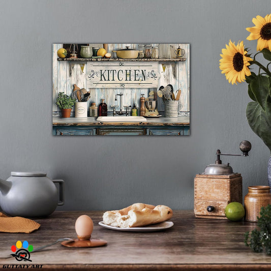 GUTTATY Farmhouse Wall Art Rustic Kitchen Decor, Ready to Hang Tidy Kitchen,Vintage Posters Prints for Dinning Room Home Kitchen Restaurant Painting 18×24 Inch