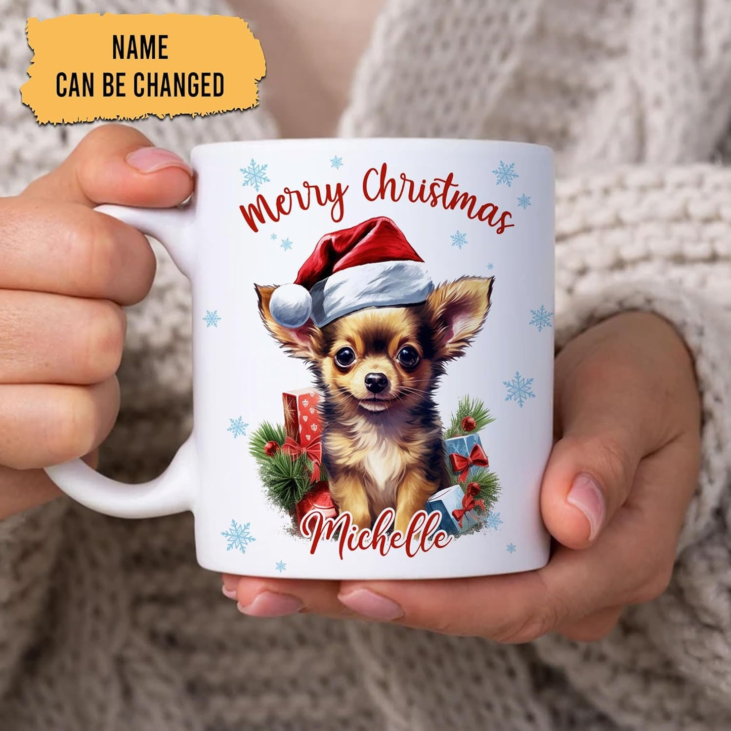 Hyturtle Personalized Gifts Dog Lover - Chihuahua Merry Christmas Custom Name Ceramic Coffee Mug Cup 11oz - Cute Animal Lovers Gifts For Women, Girl kids Family On Birthday, Christmas